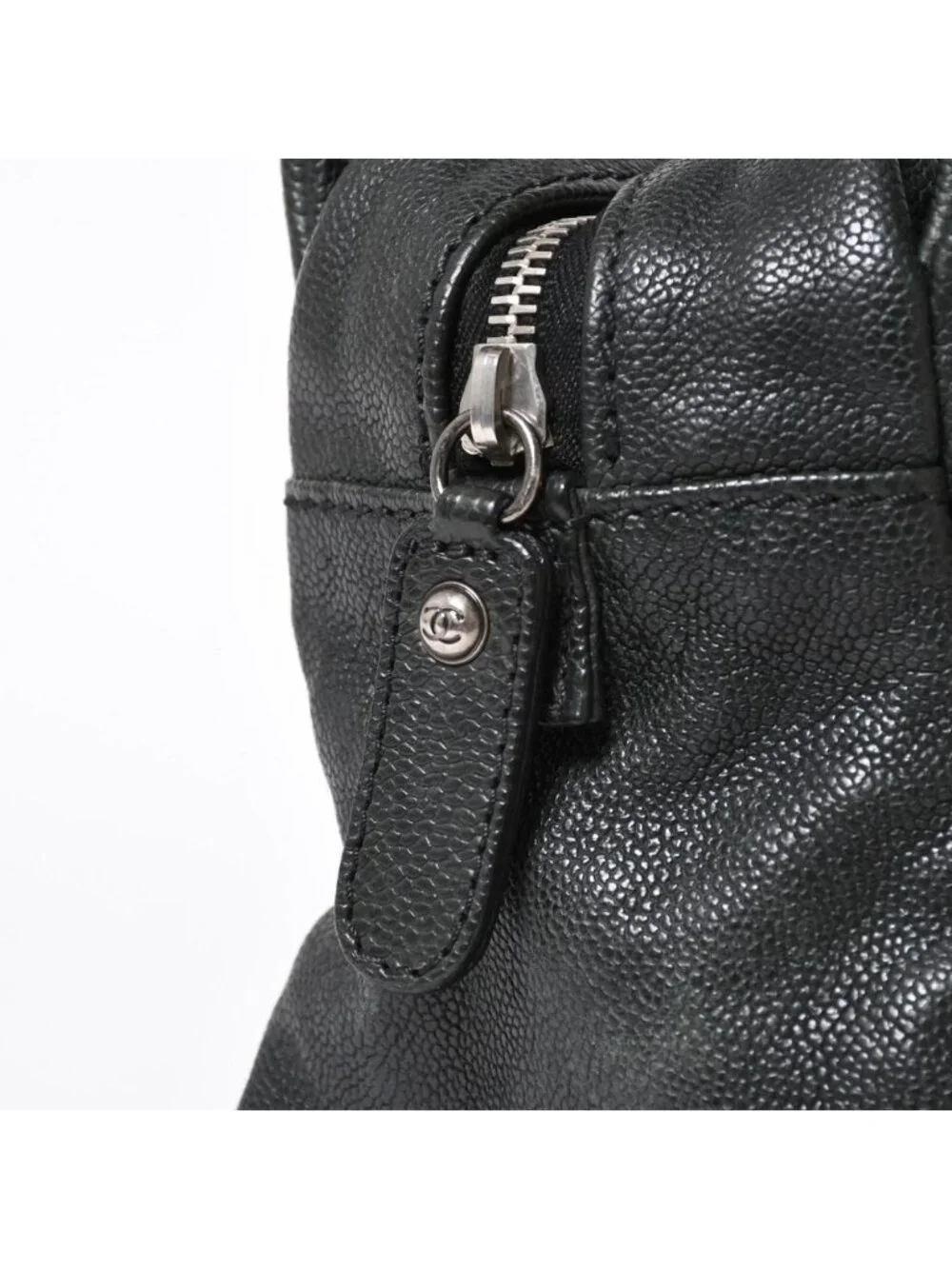Chanel Wild Stitch Chain Tote Bag CC Logo Caviar Leather Black